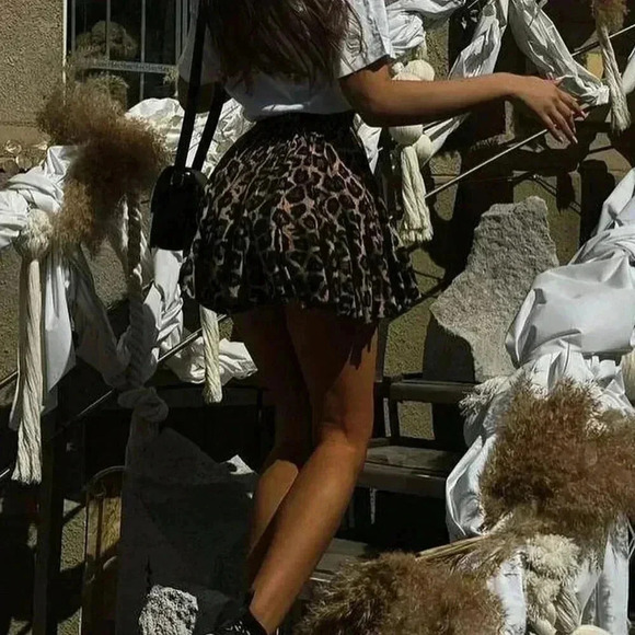 Coffee Brown Casual Women's Leopard Print Mini Skirt - Picture 4 of 5